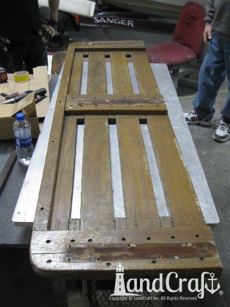 Sanger boat original teak swim platform