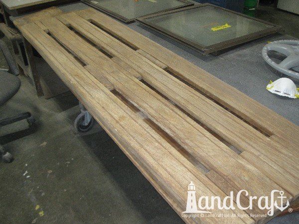 Sanger boat teak platform in process of restoration