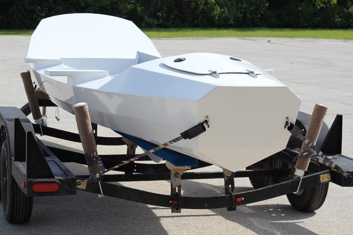 Row4Kids boat on the custom retrofitted trailer ready for delivery