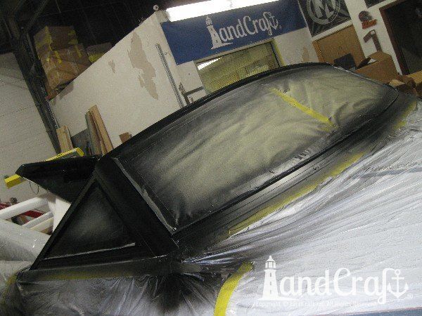 Sanger boat windshield frame refinishing