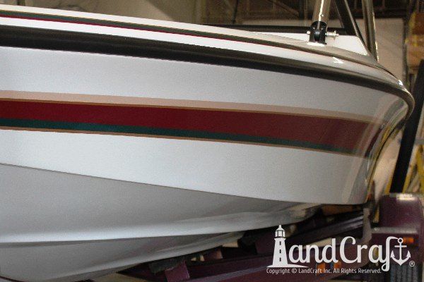 Sanger boat exterior refurbishing complete with glossy finish