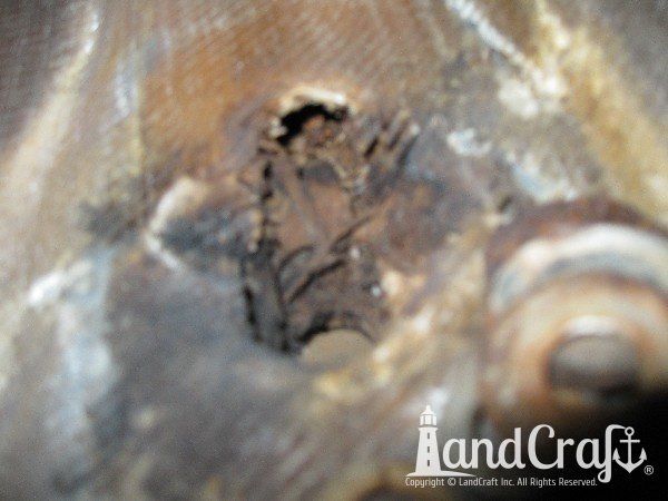 Sanger boat bow eye hook damage in process of repair