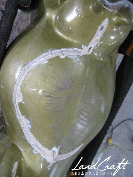 Top Cow art piece statue fiberglass structural repairs in process
