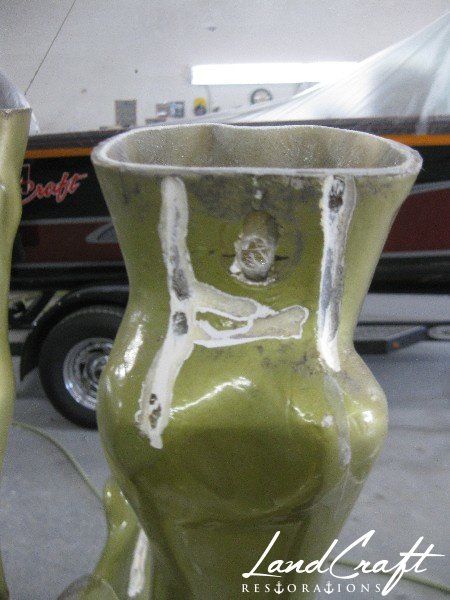 Top Cow art piece statue fiberglass structural repairs in process