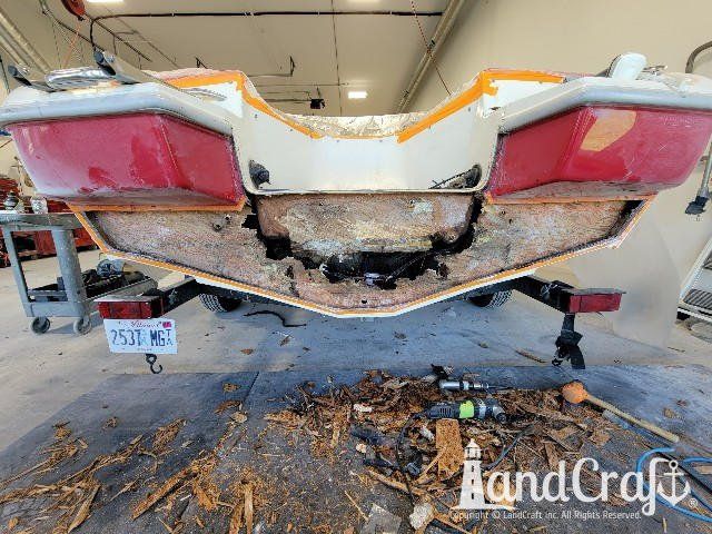 Rotted wood transom core removal process