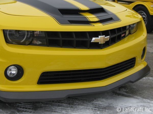 Picture of a custom painted fiberglass hood on a Chevrolet Camaro car