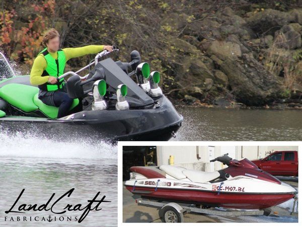 Before and after picture of a custom fabricated personal watercraft