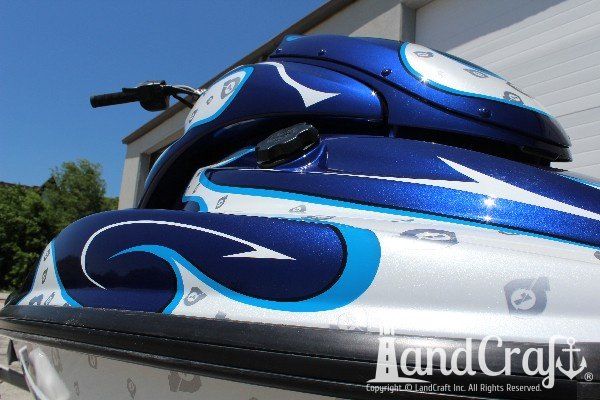 Yamaha waverunner with completed repairs and custom paint with graphics to match race helmet
