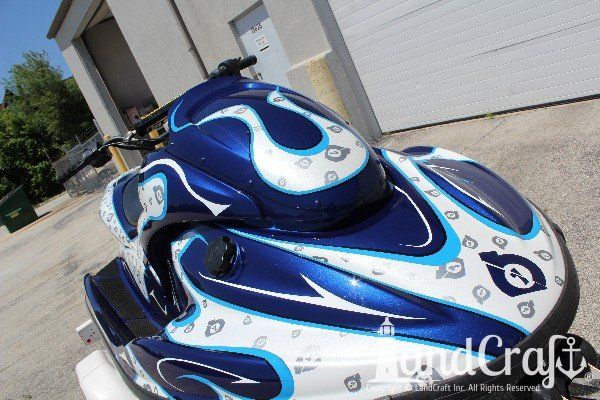 Yamaha waverunner with completed repairs and custom paint with graphics to match race helmet