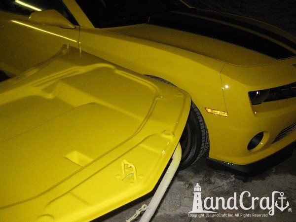 Fiberglass Chevy Camaro hood in paint process