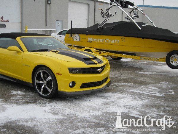 Fiberglass Chevy Camaro hood with body work, paint work and rally stripes by Keith at LandCraft