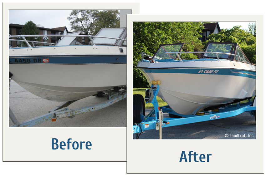 Before and after picture of boat restoration