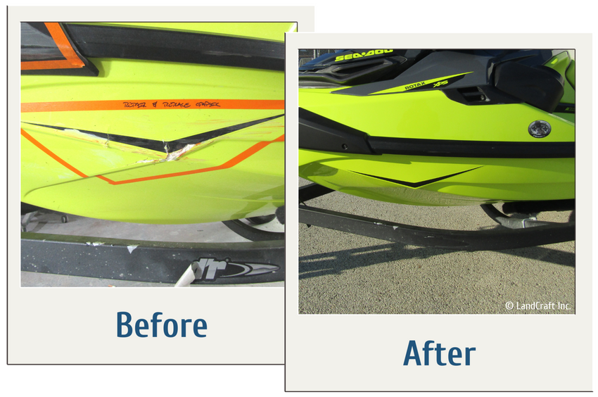 Before and after picture of sea doo jet ski repair