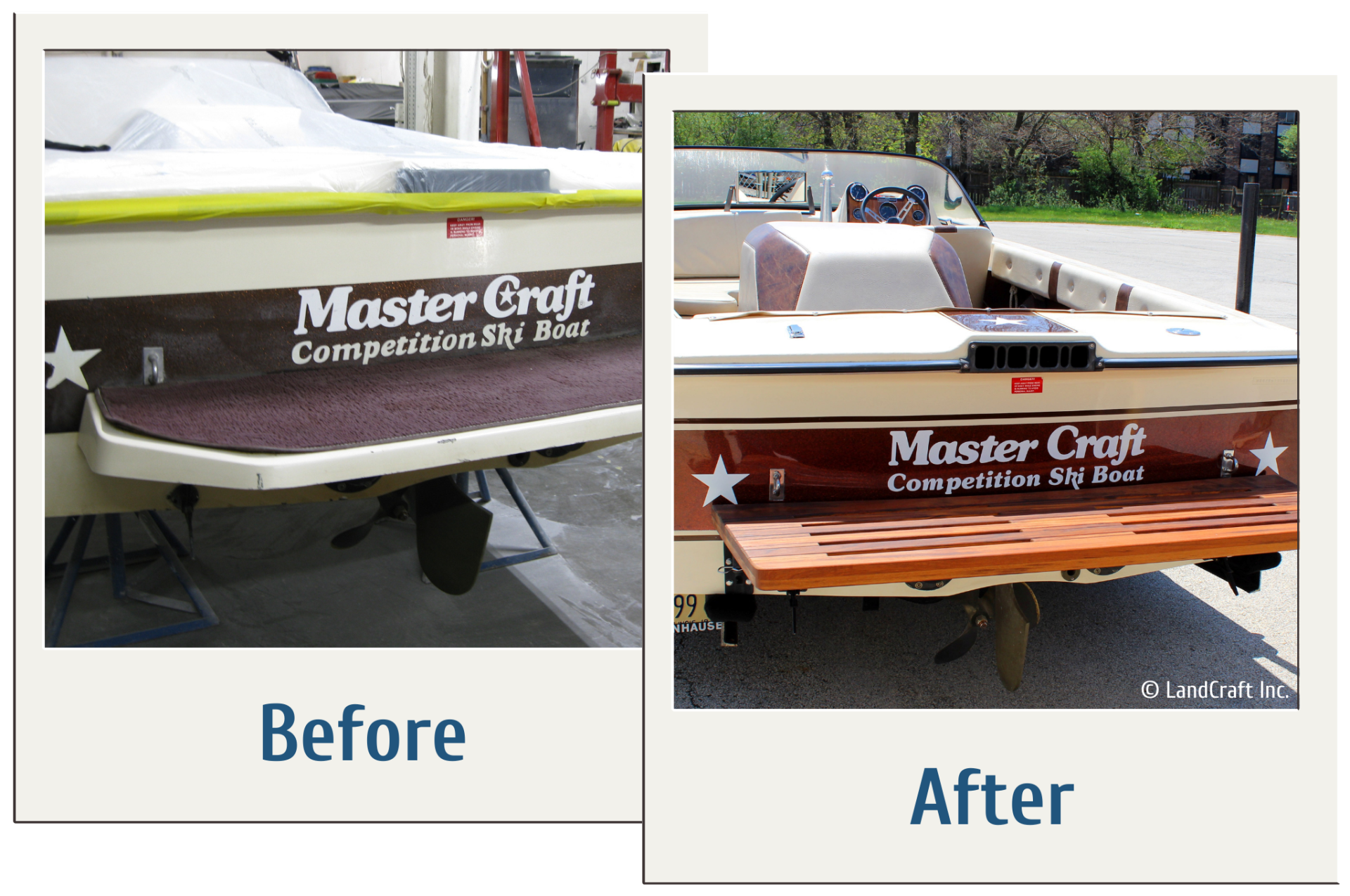 Before and after of an exterior boat restoration
