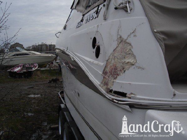 Boat with fiberglass structural damage from impact