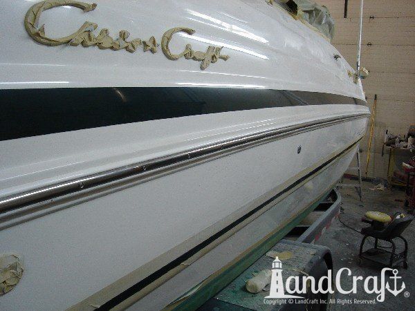Completed structural fiberglass and gelcoat repairs on Chris Craft fiberglass boat