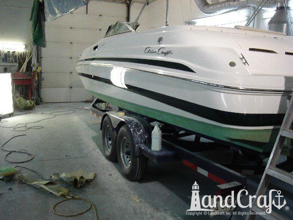 Completed structural fiberglass and gelcoat repairs on Chris Craft fiberglass boat