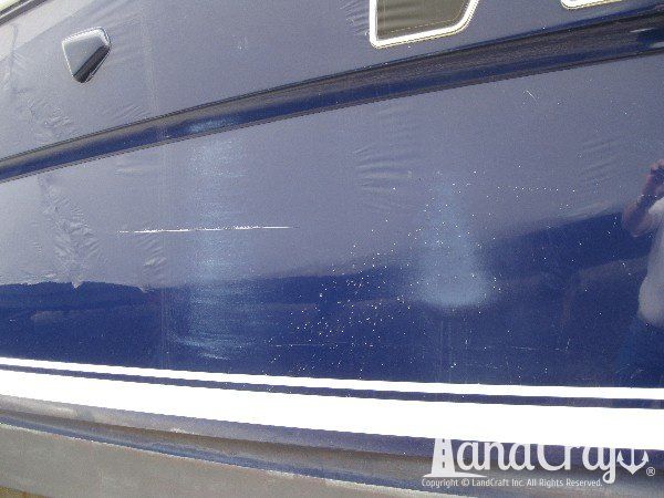 Yacht gelcoat damage caused by storm
