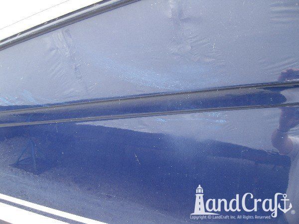 Yacht gelcoat damage caused by storm