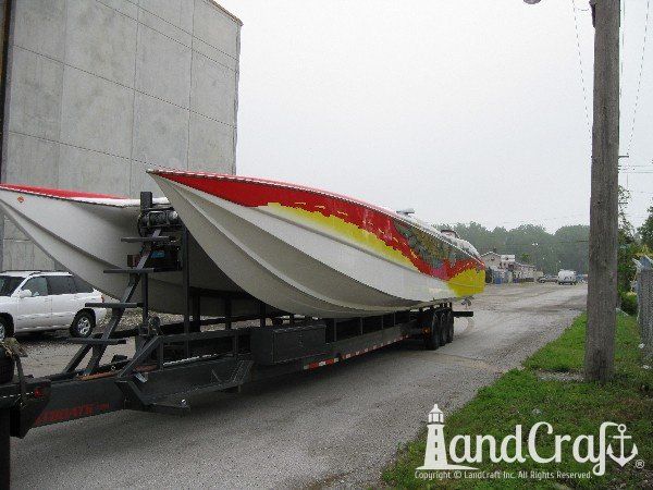 High performance catamaran boat with completed gelcoat repairs