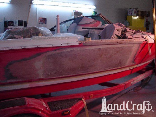 Mastercraft boat side impact damage fiberglass repair in process