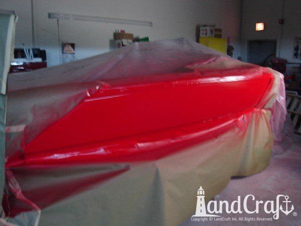 Mastercraft boat with gelcoat repair in process