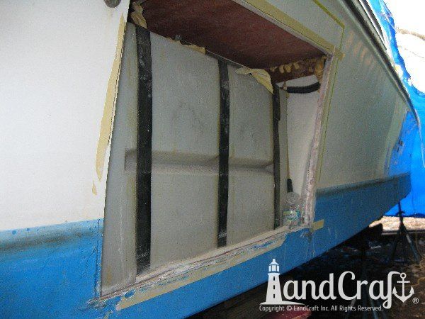 Commercial vessel with hull side removed