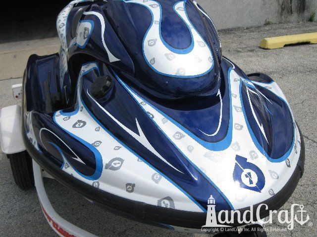 Yamaha waverunner with completed repairs and custom paint with graphics to match race helmet