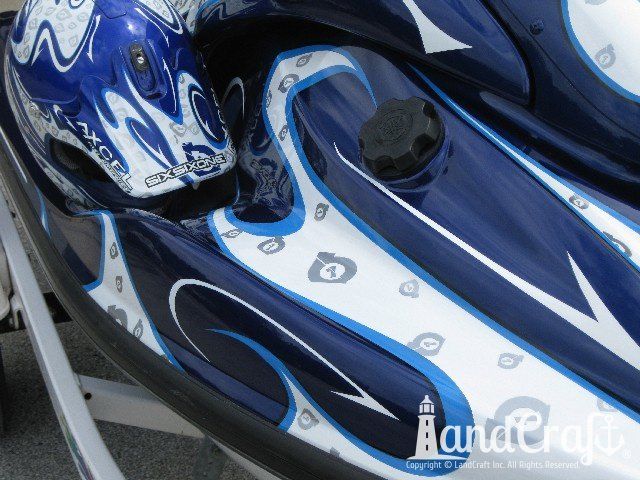Yamaha waverunner with completed repairs and custom paint with graphics to match race helmet