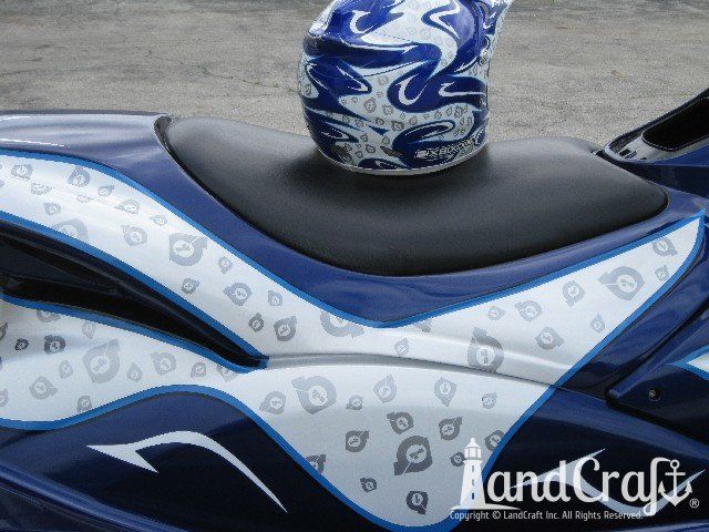Yamaha waverunner with completed repairs and custom paint with graphics to match race helmet