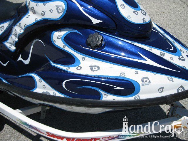 Yamaha waverunner with completed repairs and custom paint with graphics to match race helmet