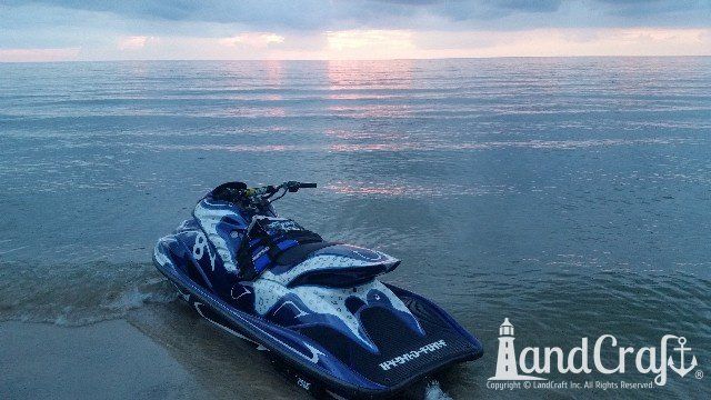 Yamaha waverunner with custom graphics in the water