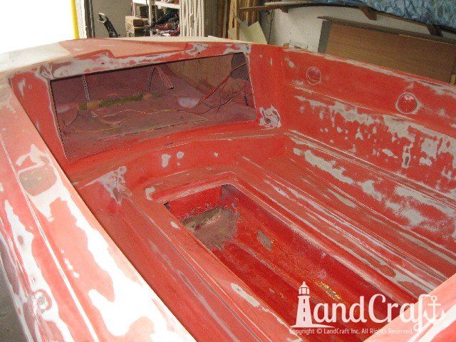 1960's era Glastron boat interior removed and ready for restoration work