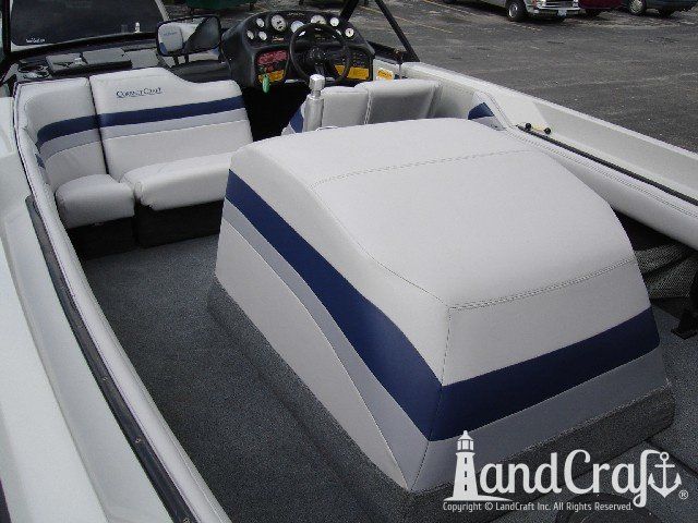 Ski Nautique with new interior upholstery that is white with dark blue accents
