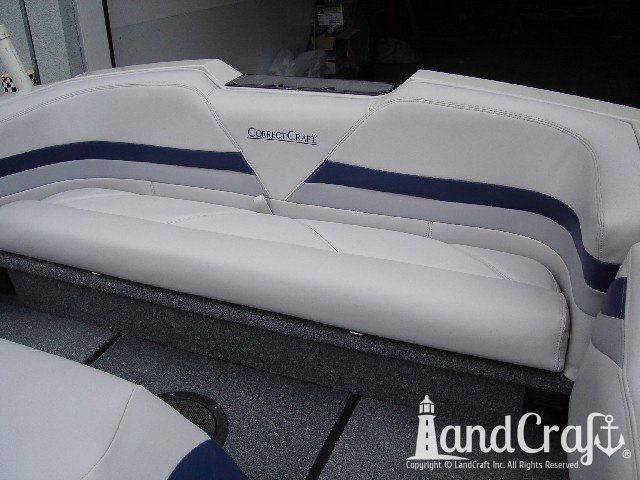 Ski Nautique with new interior upholstery that is white with dark blue accents