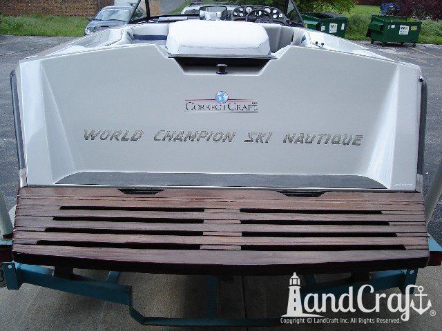 Ski Nautique with custom decals applied on the exterior transom