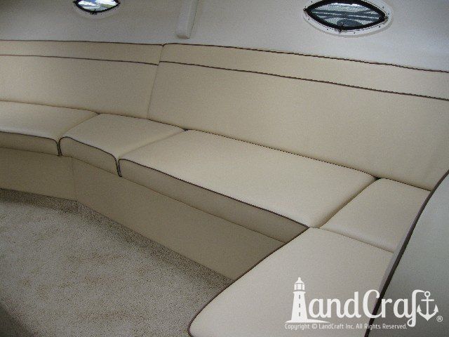Maxum 3300 boat interior newly configured interior with custom upholstered seating