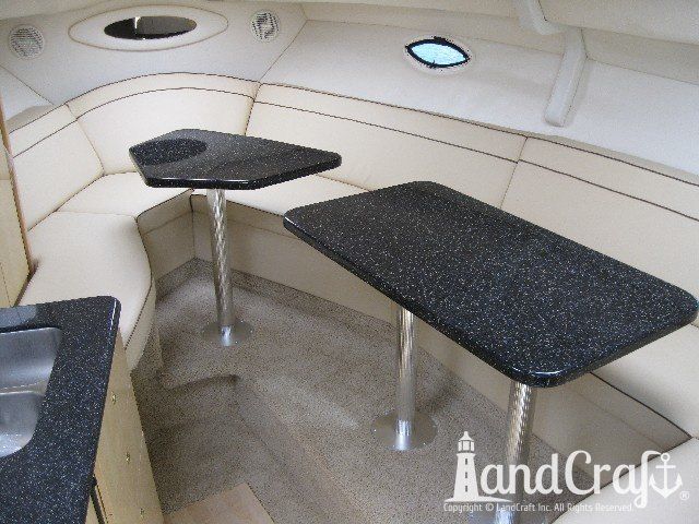 Maxum 3300 boat interior newly configured interior with new upholstery and custom granite tables installed