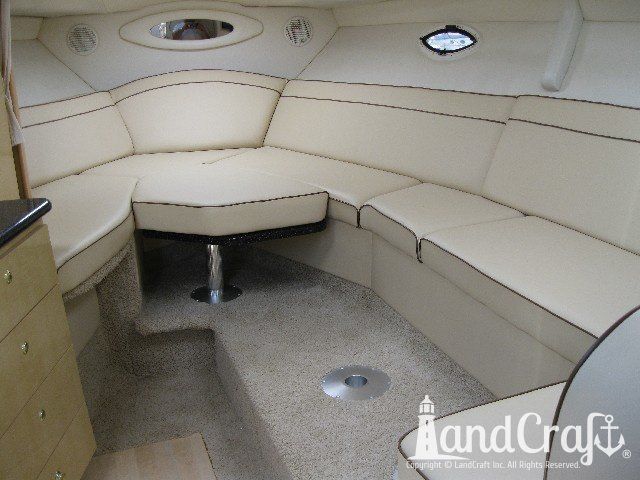 Maxum 3300 boat interior newly configured interior with custom upholstered seating