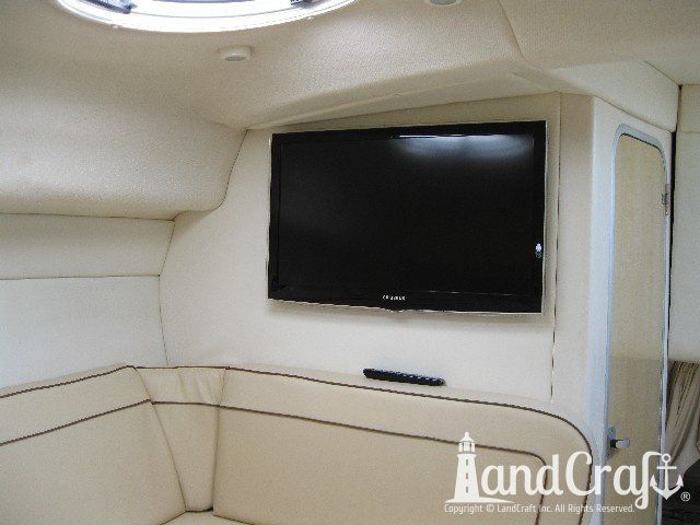 Maxum 3300 boat interior newly configured interior with flat panel TV installation
