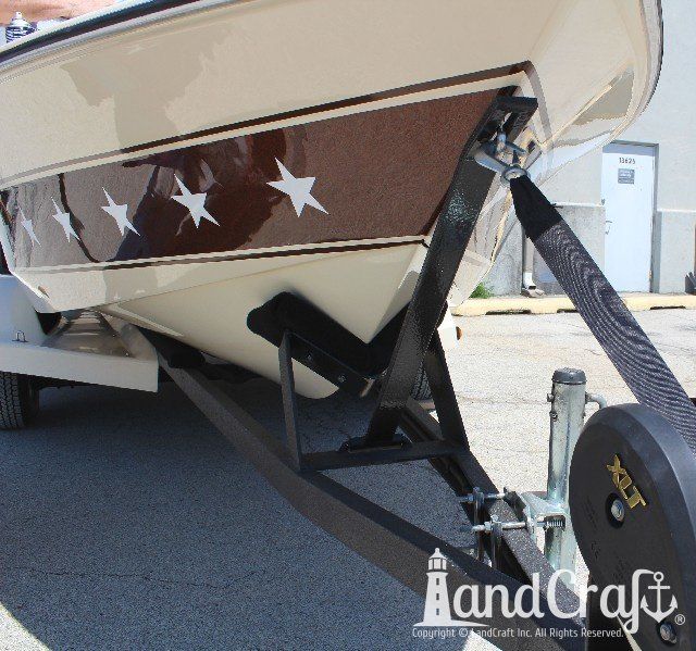 Mastercraft Stars & Stripes boat after exterior restoration with glossy metalflake and new decal stars applied