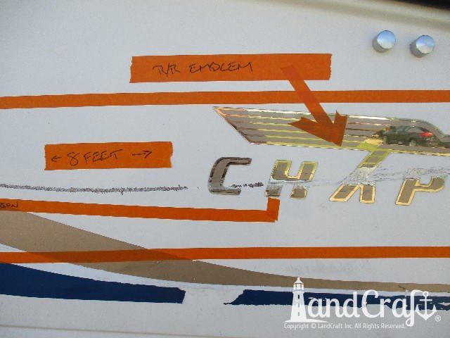 Dock rash damage through gelcoat and decals on Chaparral fiberglass boat