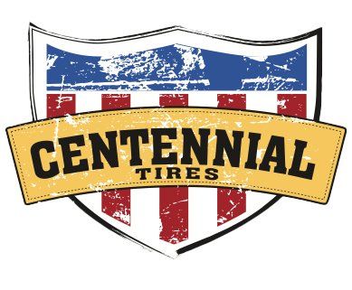 The logo for centennial tires has an american flag on it