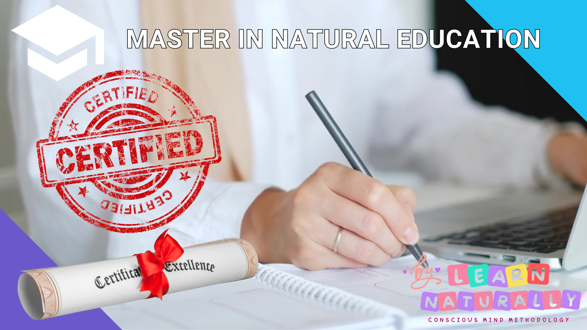 Una persona escribe en un cuaderno junto a un certificado certificado.