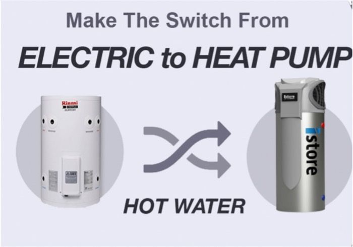 A Sign that Says Make the Switch from Electric to Heat Pump Hot Water — Wahoo Plumbing in Warana, QLD