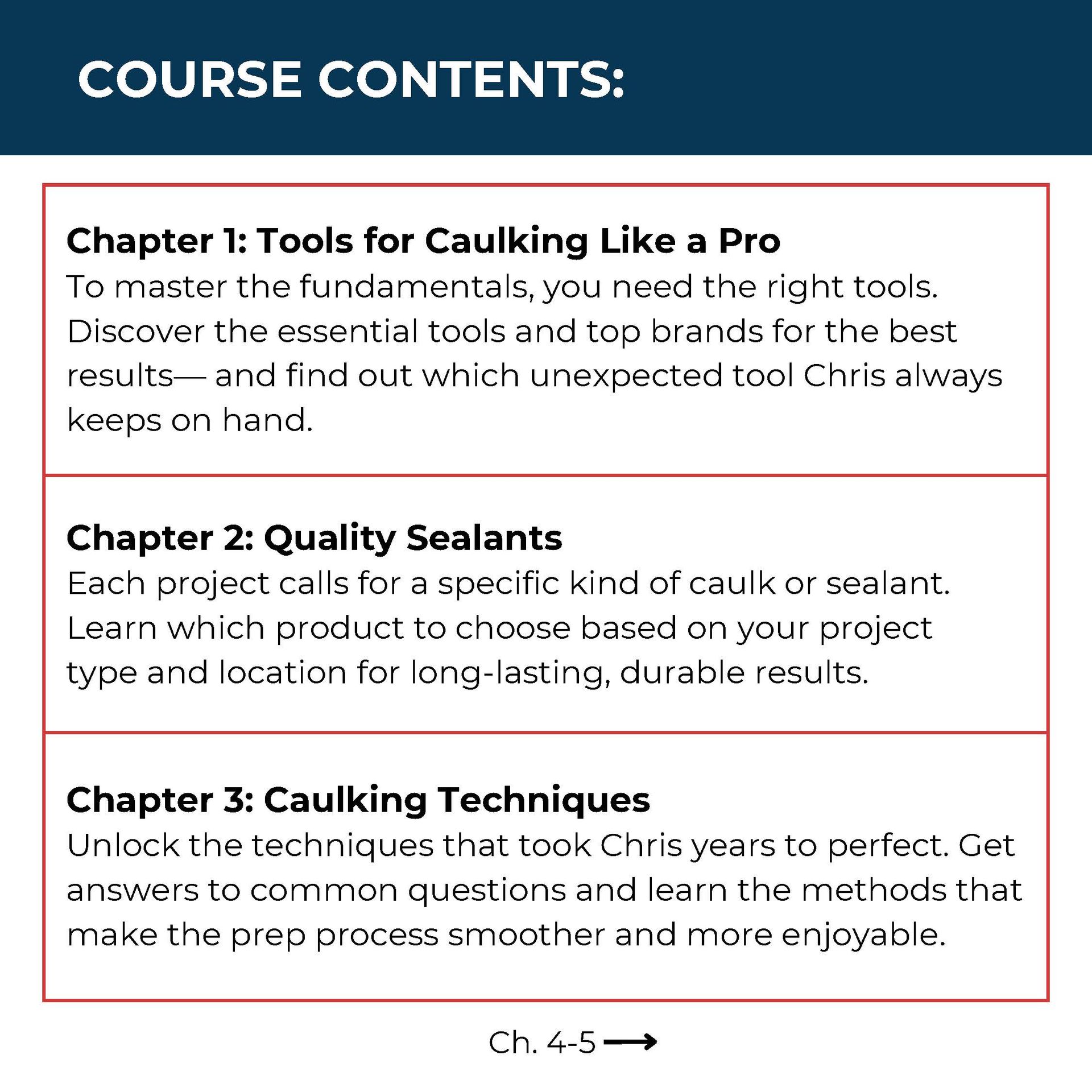 Paint Life Online Caulking course description thumbnails.