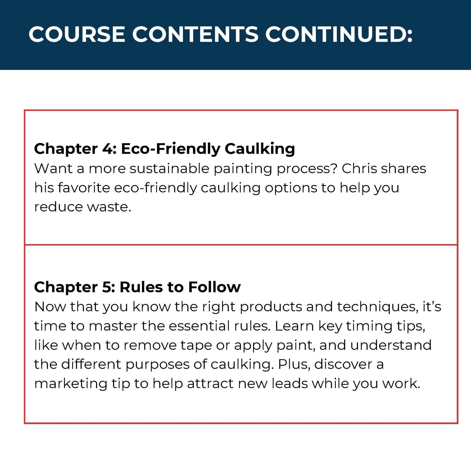 Paint Life Online Caulking course description thumbnails.