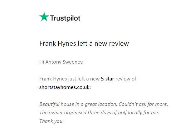 A 5 star review for Criddlestyle Cottage, described as a beautiful house in a great location.