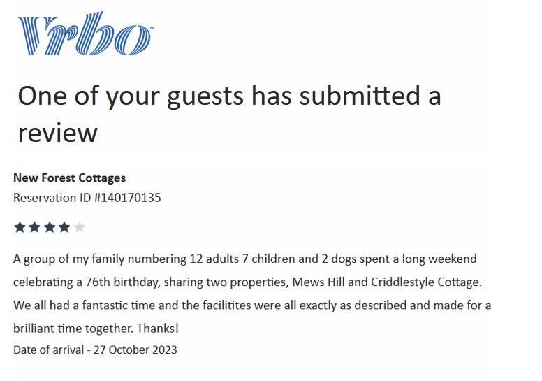 A brilliant time together is how this four star review described their time together in this review of New Forest Cottages.