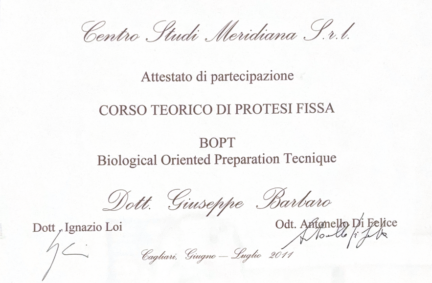 Un certificato che riporti la dicitura centro studi meridiana srl